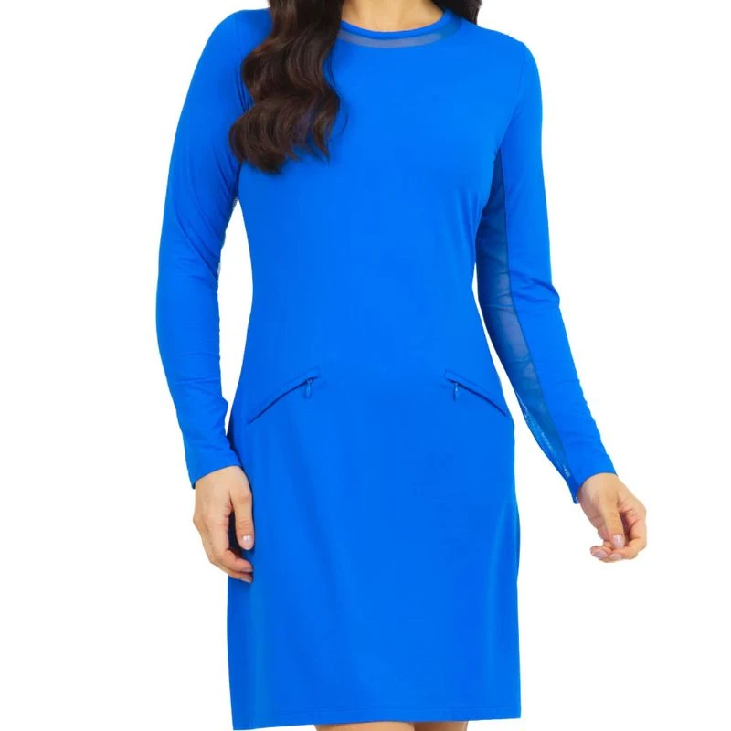 IBKUL Women's Solid Long Sleeve Crew Neck Dress