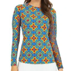 IBKUL Women's Long Sleeve Crew Neck Top - Scarlet Print