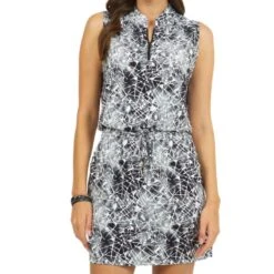 IBKUL Women's Sleeveless Drawstring Dress - Evie Print