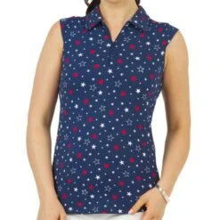 IBKUL Women's Sleeveless Polo - Celebration Print