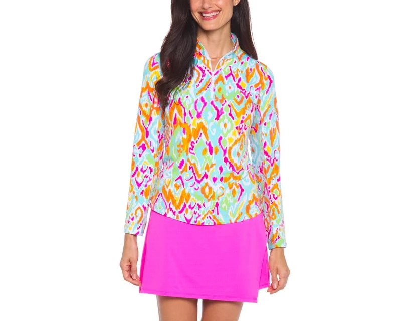 IBKUL Women's Zip Long Sleeve Mock Neck - Tillie Print - Image 3